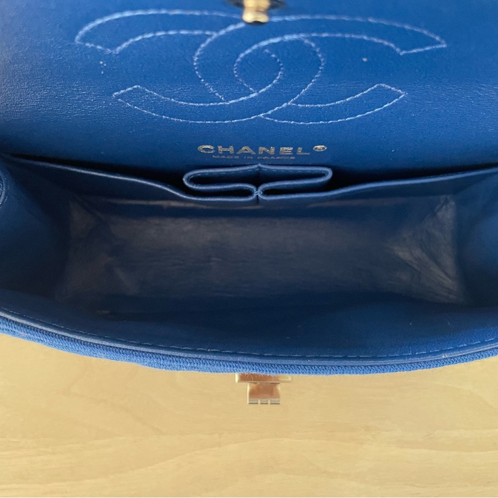 CHANEL 2.55 Mini Blue Quilted Cloth Shoulder Crossbody Bag - Picture 14 of 14